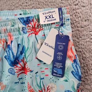 NWT Caribbean Swim Shorts Trunks Men's XXL Lined Zip Pocket Coral Sea Life Blue‎